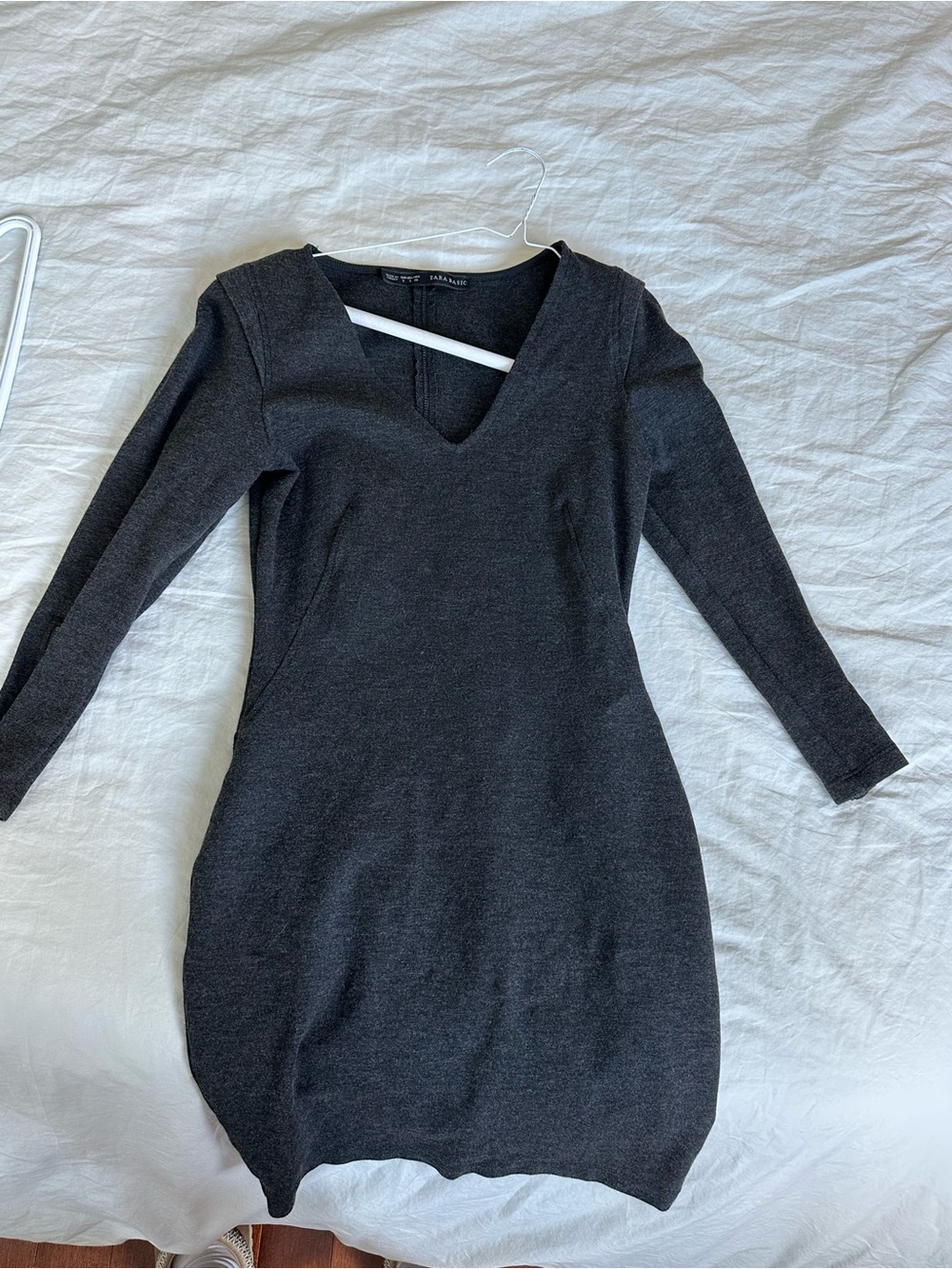 Zara V-Neck Knit Dress in Charcoal